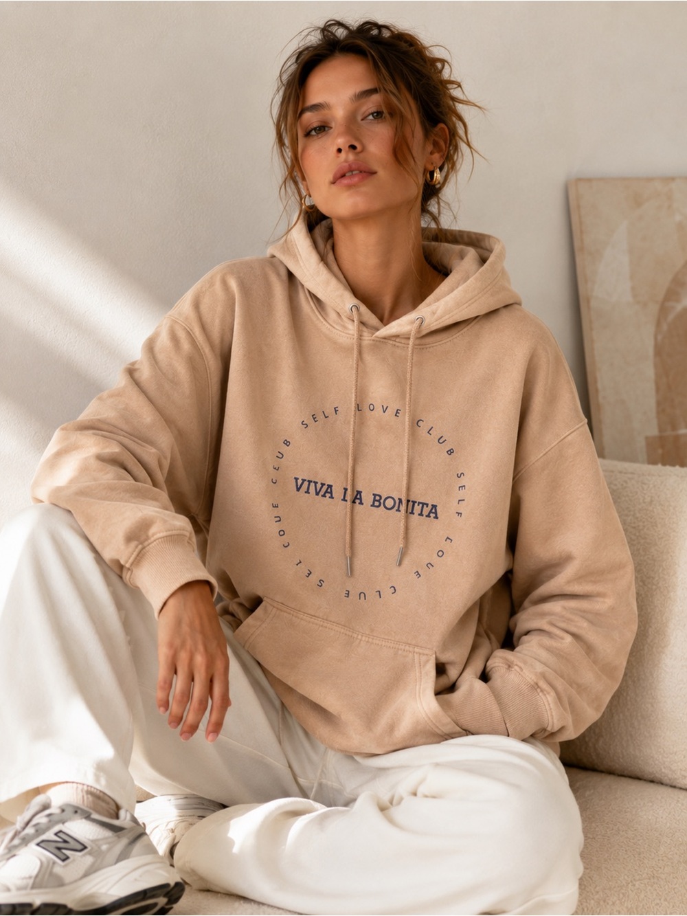 Viva La Bonita Self Love Club Hoodie Beige S